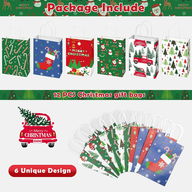 12-Pack Small Christmas Gift Bags – Perfect for Holiday Gifts & Stocking Stuffers