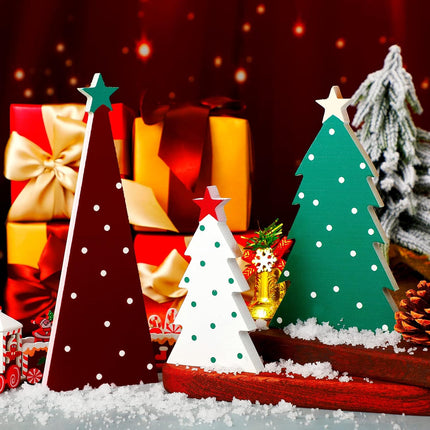 3PCS Christmas Tree Tabletop Signs – Wooden Miniature Xmas Home Decor