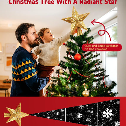 Christmas Tree Star Topper with Built-In LED Snowflake Projector, Plug-In Design