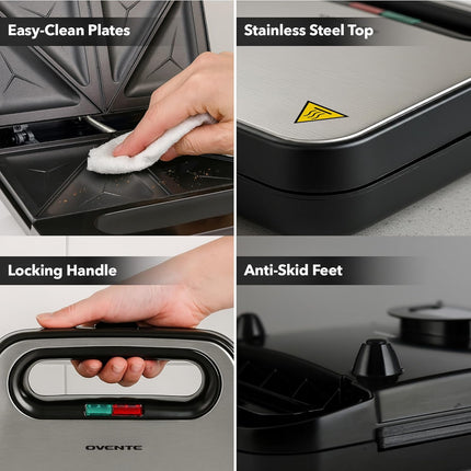 Electric Sandwich Maker with Non Stick Plates Cool Touch Handle Black