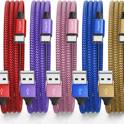 5 Pack USB C Charging Cable 2FT Fast Charger Cord for iPhone Samsung