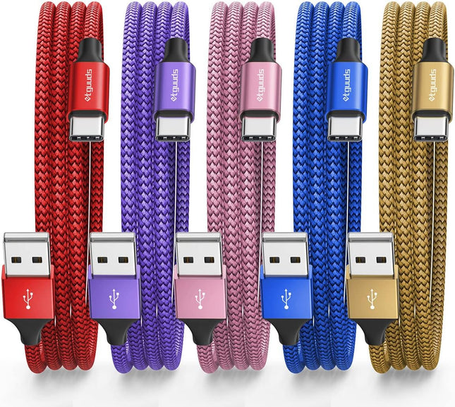 5 Pack USB C Charging Cable 2FT Fast Charger Cord for iPhone Samsung