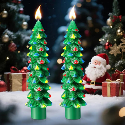 2-Pack Christmas Tree Candles – 5" Green Beeswax Holiday Table Decor