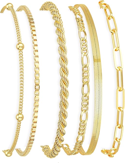 Gold Plated Women’s Bracelet Set – Waterproof, Elegant Stackable Chains