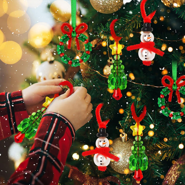 36-Piece Beaded Christmas Ornament Kit, Includes 12 Snowmen & 12 Christmas Trees