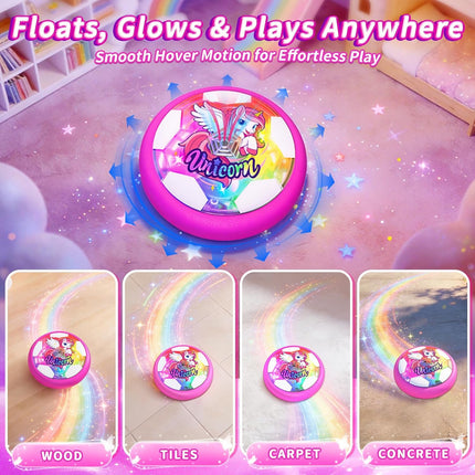 Unicorn Hover Soccer Ball – LED Air Floating Toy for Girls Ages 3–12