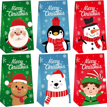 30PCS Christmas Paper Treat Bags Small Gift Bags with Stickers Holiday Party