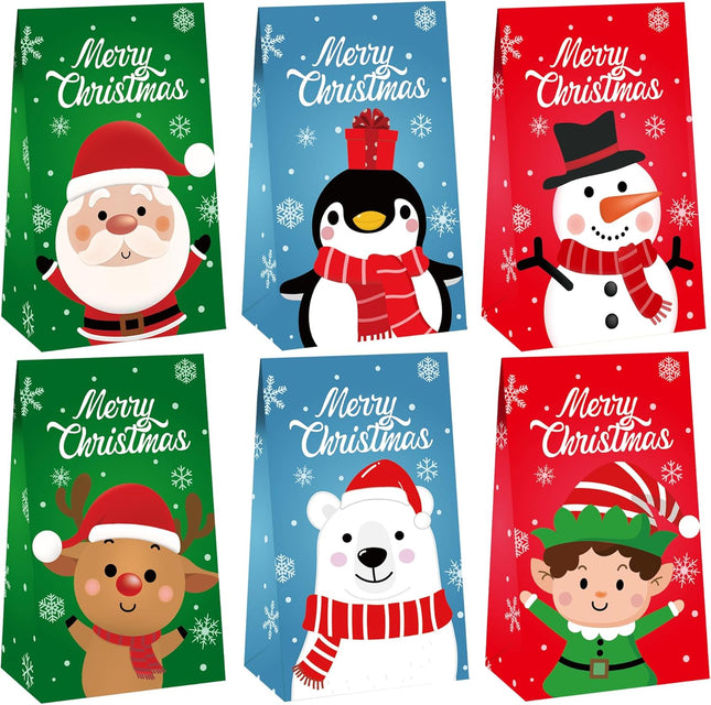 30PCS Christmas Paper Treat Bags Small Gift Bags with Stickers Holiday Party
