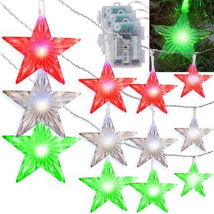 3 Pack Christmas Star String Lights 10FT 60 LED Red Green White Waterproof
