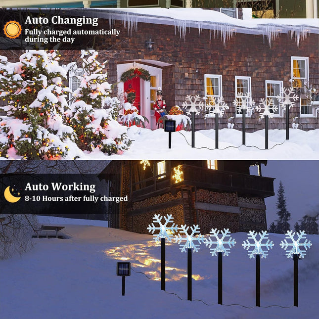 5-Pack Solar Snowflake Pathway Lights, Cool White, Outdoor Xmas Stake Markers