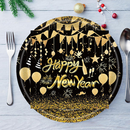 40 PCS Happy New Year 2026 Paper Plates & Napkins Disposable Party Set