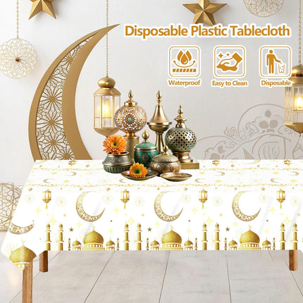 4-Pack Ramadan Mubarak Tablecloths – Disposable Plastic for Eid Party, 54 x 108