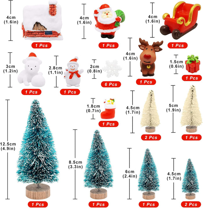 Christmas Miniature Decorations, Ornaments, Trees, Snowman, Santa & Snowflakes Set