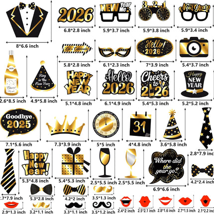 40 PCS Happy New Year 2026 Photo Booth Props Firework Glasses Party Supplies