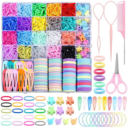 1543Pcs Girls Hair Accessories Set, Elastic Bands, Clips & Comb with Box