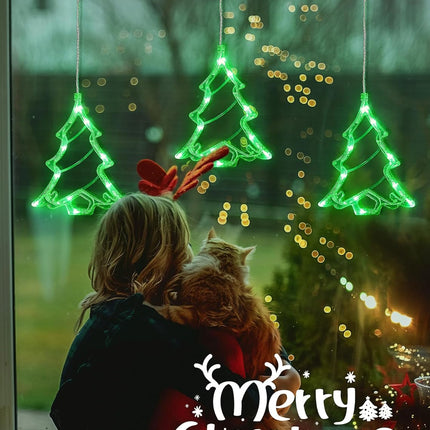 30LED Christmas Tree Curtain Lights, USB/Battery Operated Window Lights Bedroom, Room, Party & Holiday Decorations (Green)