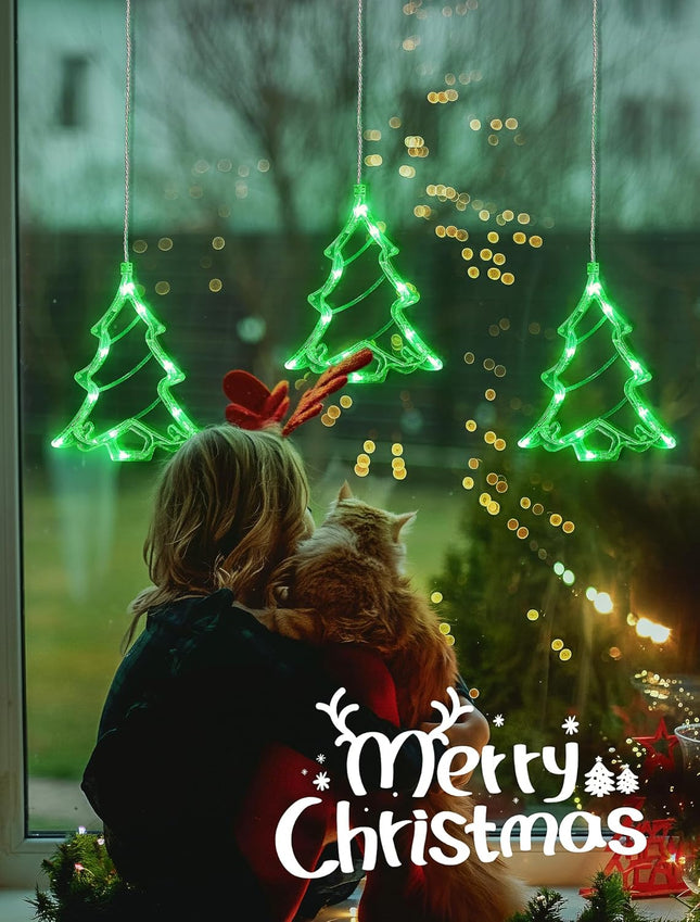 30LED Christmas Tree Curtain Lights, USB/Battery Operated Window Lights Bedroom, Room, Party & Holiday Decorations (Green)