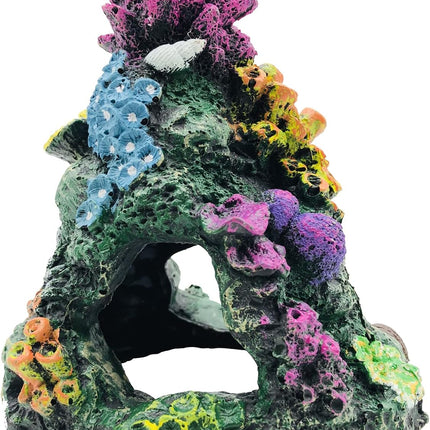 Colourful Aquarium Coral Reef Decoration Set Resin Mountain with 4 Aquatic Plants