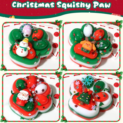 4 PCS Christmas Squishy Cat Paw Toys 3" Fidget Stocking Stuffers Kids Adults