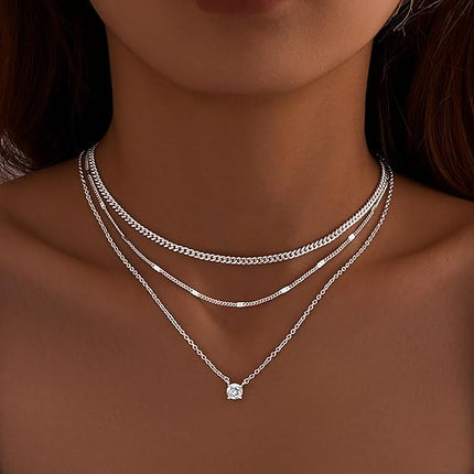 Women Layered Gold Necklace Set 14K Plated Dainty Choker Cuban Chain Stack