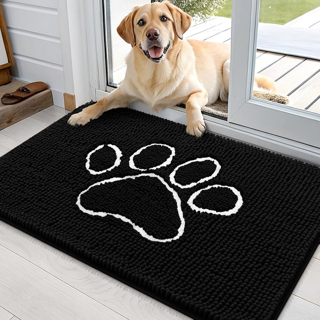 Dog Door Mat 36x24 Paw Print Chenille Mud Mat Absorbent Non Slip Washable Indoor