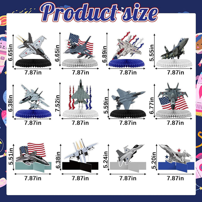 12 Pcs Patriotic Air Force Honeycomb Centerpieces 4th of July Party Decor
