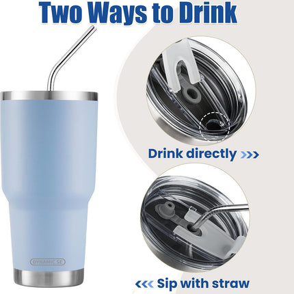 30 oz Blue Insulated Tumbler Stainless Steel Mug Straw Lid Double Wall
