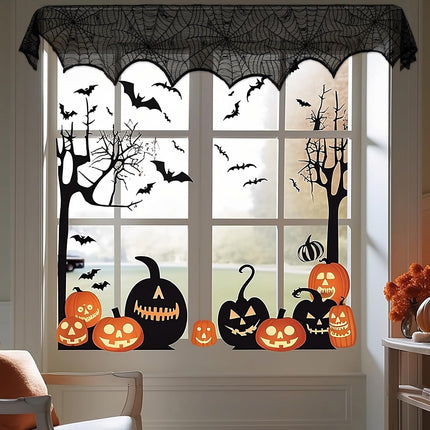 Halloween Black Lace Spiderweb Mantel Scarf 18x96in, Fireplace Party Decor
