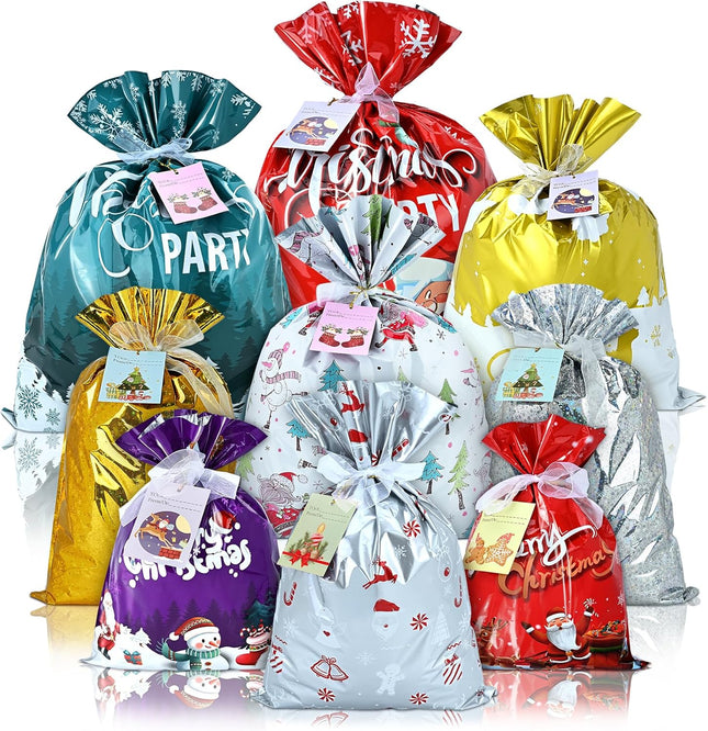 20-Piece Christmas Gift Bags Set, Assorted Sizes & 9 Styles Santa Gift Wrapping & Holiday Decor