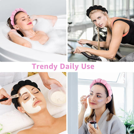 2PCS Spa Headbands Face Washing Skincare Terry Cloth Makeup Black Pink