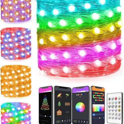 33FT Smart Christmas Lights – 66 LED RGB String with App & Remote Control