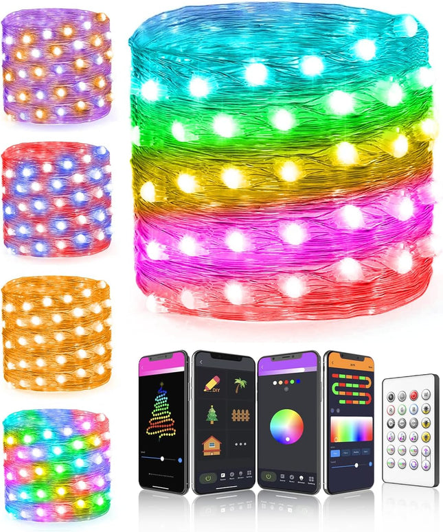 33FT Smart Christmas Lights – 66 LED RGB String with App & Remote Control