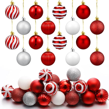 24 Pcs Red & White Mini Christmas Ball Ornaments, Glitter Shatterproof Candy Balls