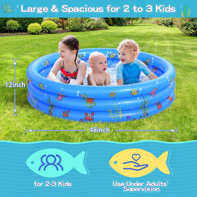 Inflatable Round Kiddie Pool Toddler Water Play Center Indoor Outdoor