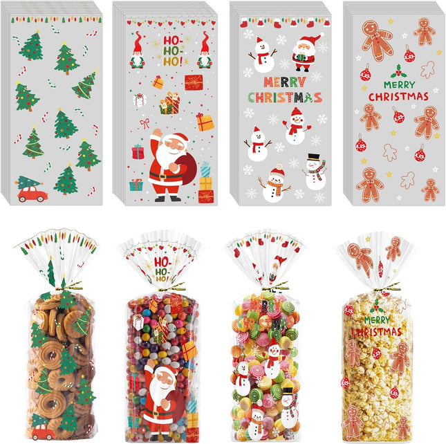 120PCS Christmas Treat Bags Cellophane Candy Bags Xmas Party Favors