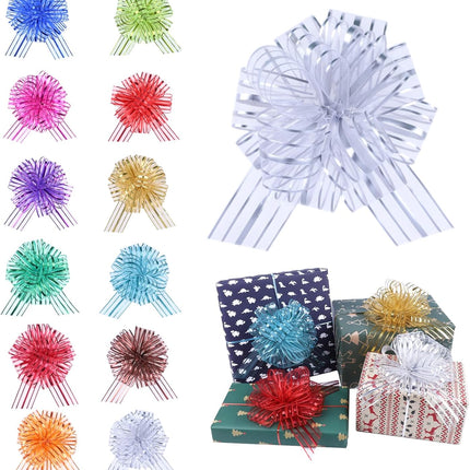 12PCS Mixed Color Pull Bow Ribbons 6 Inch Large Gift Bows for Presents