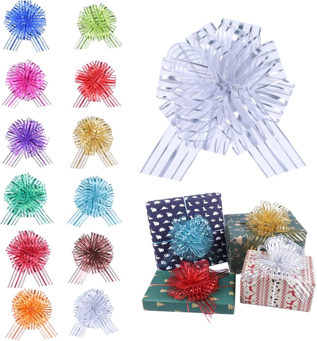 12PCS Mixed Color Pull Bow Ribbons 6 Inch Large Gift Bows for Presents