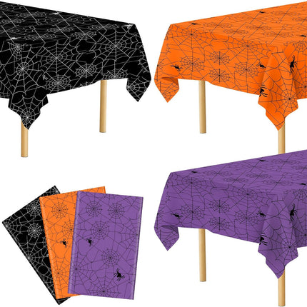 3-Pack Halloween Spider Web Tablecloths, Multicolor Disposable Plastic 108x54in