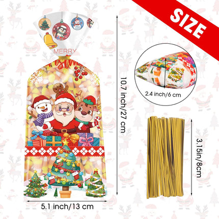 100PCS Clear Christmas Goody Bags Santa Claus Candy Snack Bags 4 Styles