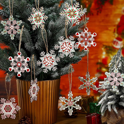 12pcs Wooden Snowflake Ornaments – Christmas Tree Hanging Décor Set