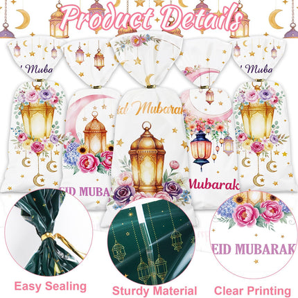 120PCS Eid Mubarak Treat Bags Ramadan Castle Moon Star Party Supplies