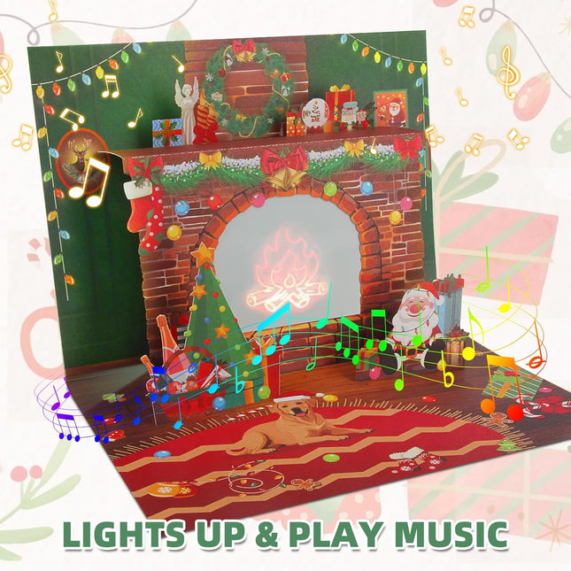 Christmas Gift Card with 3D Pop-up, Music, Lights & Fireplace Projection