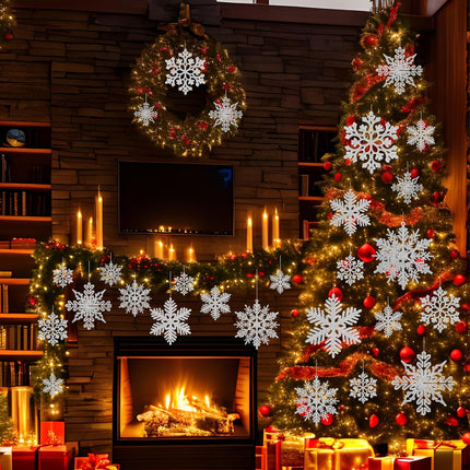 52-Piece Silver Glitter Snowflake Christmas Ornaments for Festive Decorating