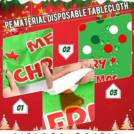 4 Pack Red & Green Polka Dot Christmas Tablecloths – 108×54″ Disposable