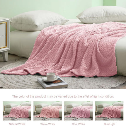 Pink Fleece Throw Blanket 50x70, Soft Plush Flannel Leaves Pattern, Couch Sofa Bed