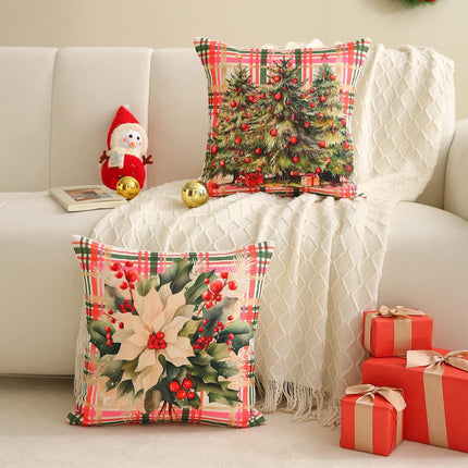 Red Green Buffalo Plaid Christmas Pillow Covers 18x18, Set of 2 for Sofa Decor
