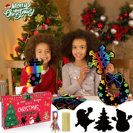 48 PCS Rainbow Scratch Paper Cards Set – Christmas Crafts & Stocking Stuffers