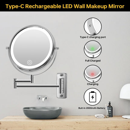 Wall-Mounted LED Makeup Mirror 8 Inch with Dimmable Lights and 1X10X Magnification