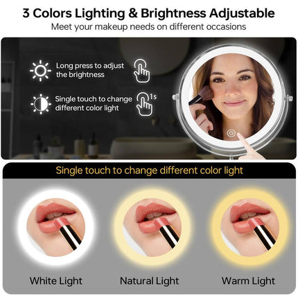 Wall-Mounted LED Makeup Mirror 8 Inch with Dimmable Lights and 1X10X Magnification