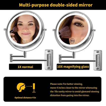 Wall-Mounted LED Makeup Mirror 8 Inch with Dimmable Lights and 1X10X Magnification